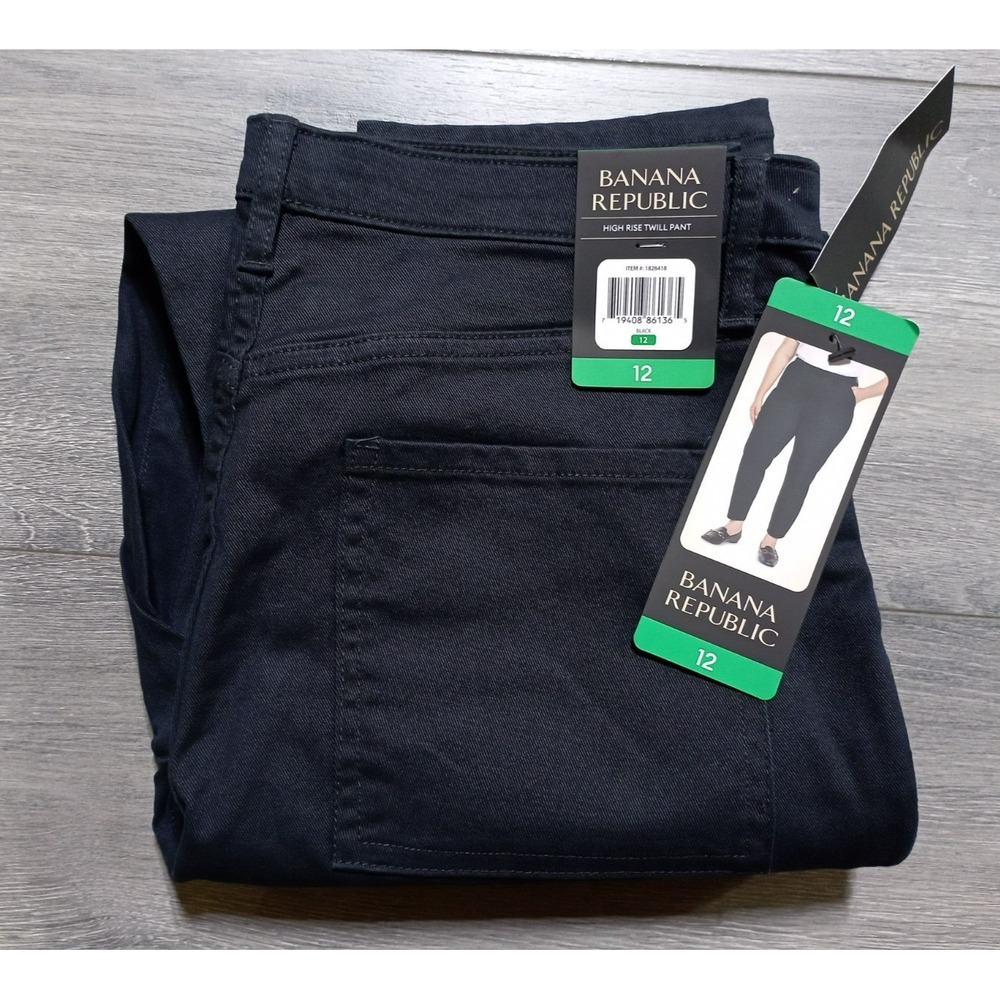 Banana Republic High Rise Twill Pant Womens Size 12 Black Ankle Office Casual
